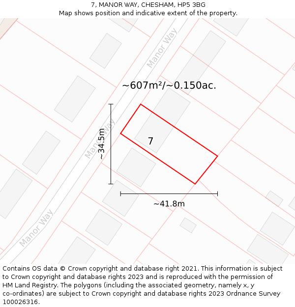 7, MANOR WAY, CHESHAM, HP5 3BG: Plot and title map