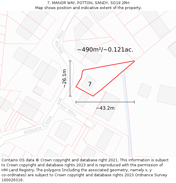 7, MANOR WAY, POTTON, SANDY, SG19 2RH: Plot and title map