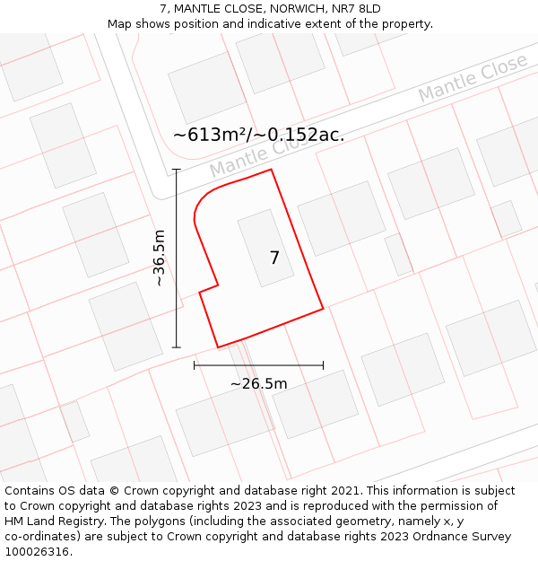 7, MANTLE CLOSE, NORWICH, NR7 8LD: Plot and title map