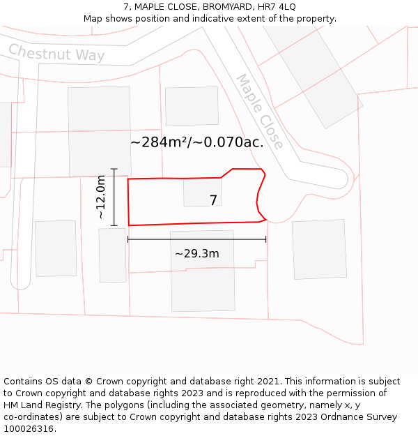 7, MAPLE CLOSE, BROMYARD, HR7 4LQ: Plot and title map