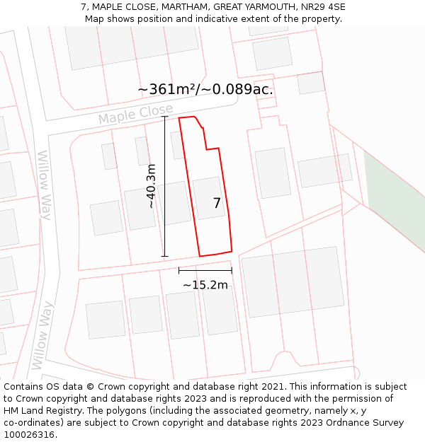 7, MAPLE CLOSE, MARTHAM, GREAT YARMOUTH, NR29 4SE: Plot and title map