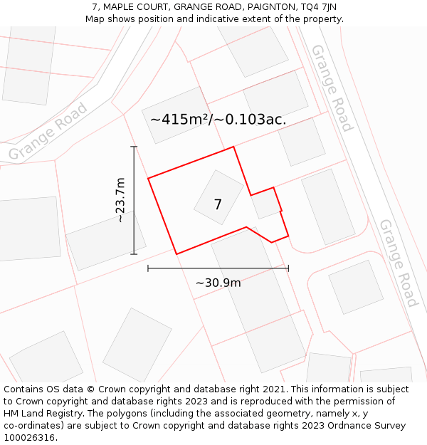 7, MAPLE COURT, GRANGE ROAD, PAIGNTON, TQ4 7JN: Plot and title map