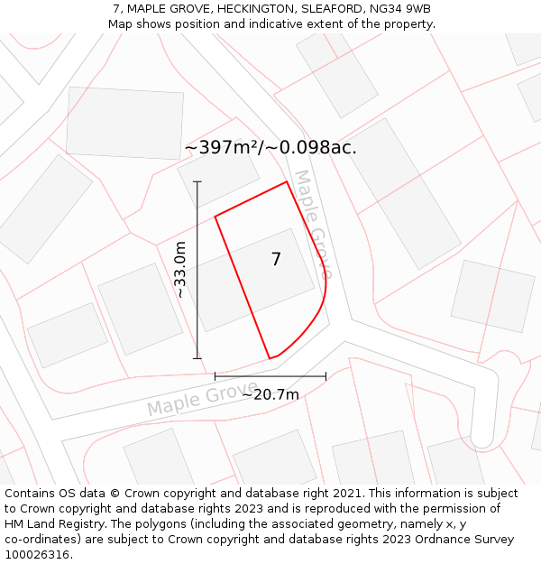 7, MAPLE GROVE, HECKINGTON, SLEAFORD, NG34 9WB: Plot and title map