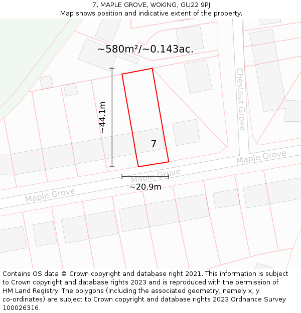 7, MAPLE GROVE, WOKING, GU22 9PJ: Plot and title map