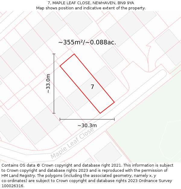 7, MAPLE LEAF CLOSE, NEWHAVEN, BN9 9YA: Plot and title map