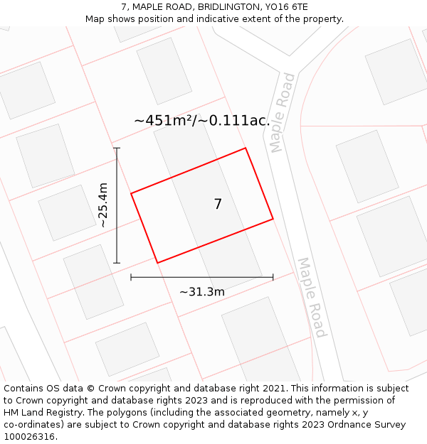 7, MAPLE ROAD, BRIDLINGTON, YO16 6TE: Plot and title map