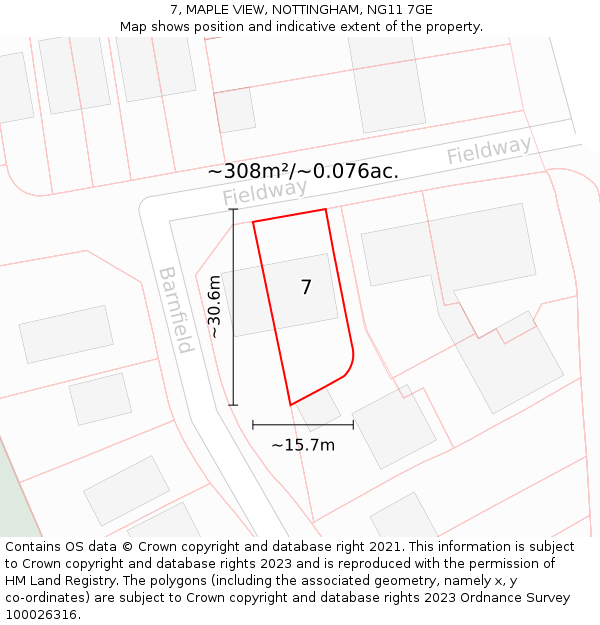 7, MAPLE VIEW, NOTTINGHAM, NG11 7GE: Plot and title map