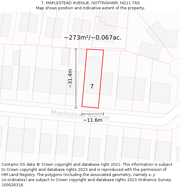 7, MAPLESTEAD AVENUE, NOTTINGHAM, NG11 7AS: Plot and title map