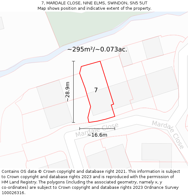 7, MARDALE CLOSE, NINE ELMS, SWINDON, SN5 5UT: Plot and title map