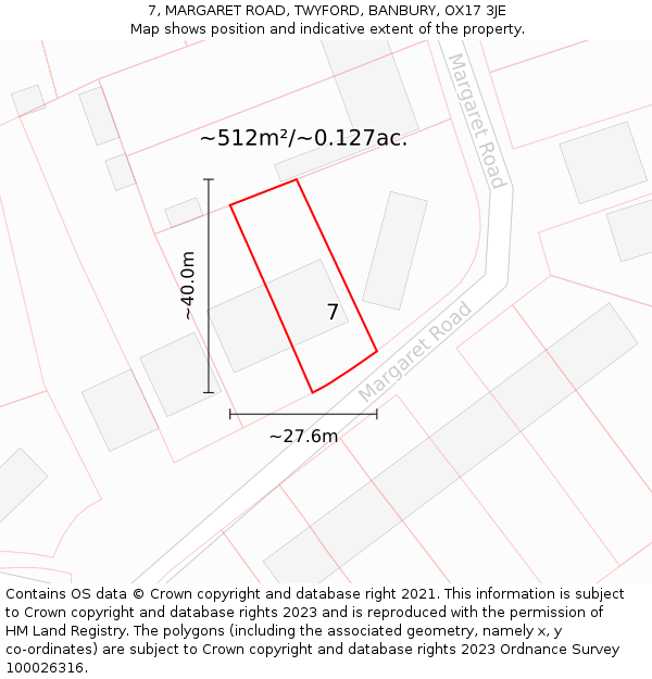 7, MARGARET ROAD, TWYFORD, BANBURY, OX17 3JE: Plot and title map