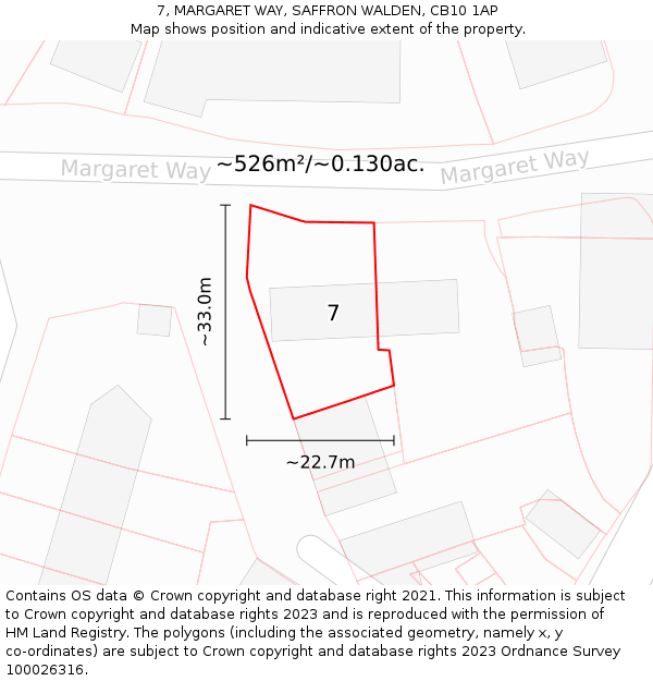 7, MARGARET WAY, SAFFRON WALDEN, CB10 1AP: Plot and title map