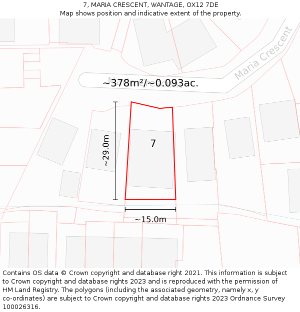 7, MARIA CRESCENT, WANTAGE, OX12 7DE: Plot and title map