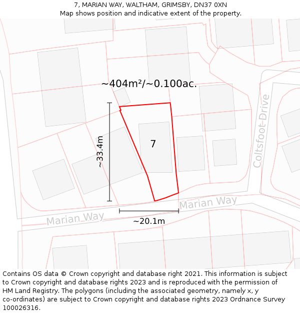 7, MARIAN WAY, WALTHAM, GRIMSBY, DN37 0XN: Plot and title map