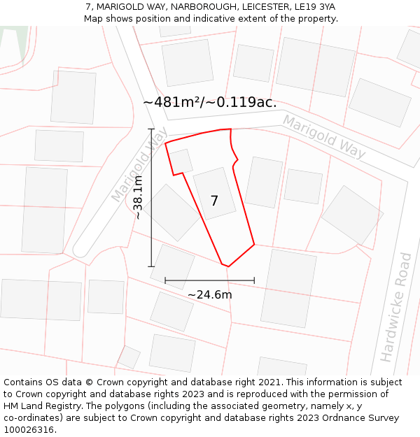 7, MARIGOLD WAY, NARBOROUGH, LEICESTER, LE19 3YA: Plot and title map