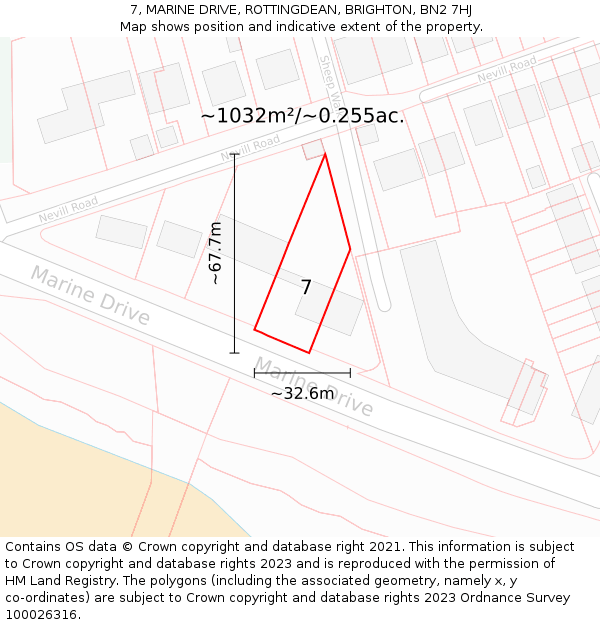 7, MARINE DRIVE, ROTTINGDEAN, BRIGHTON, BN2 7HJ: Plot and title map