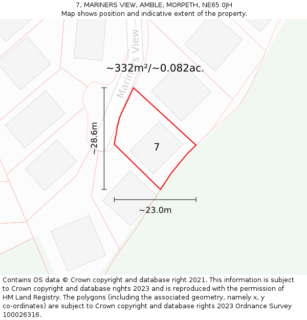 7, MARINERS VIEW, AMBLE, MORPETH, NE65 0JH: Plot and title map