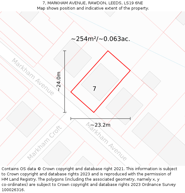 7, MARKHAM AVENUE, RAWDON, LEEDS, LS19 6NE: Plot and title map