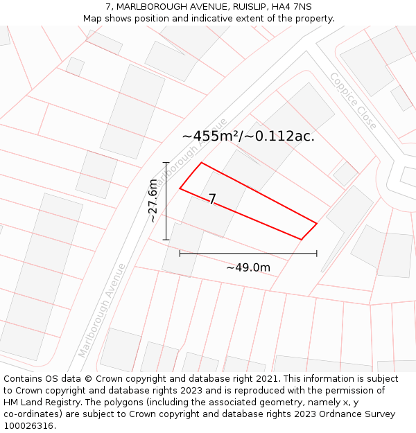 7, MARLBOROUGH AVENUE, RUISLIP, HA4 7NS: Plot and title map