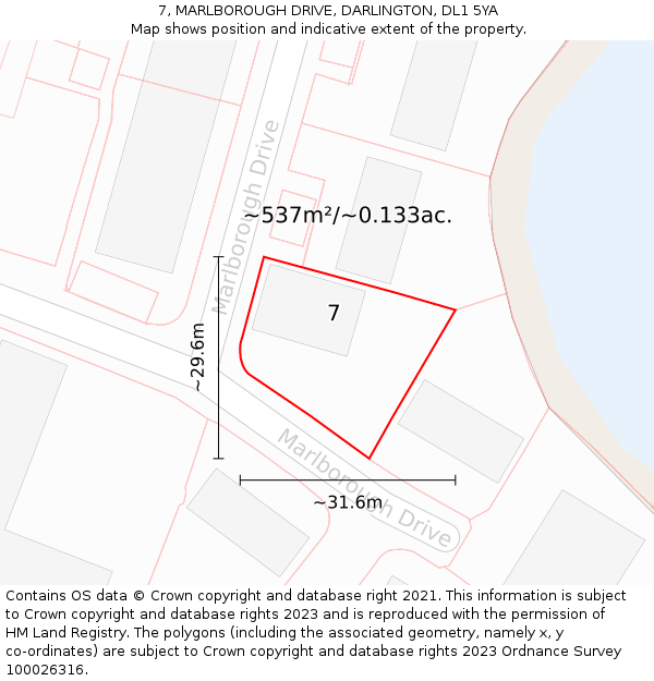 7, MARLBOROUGH DRIVE, DARLINGTON, DL1 5YA: Plot and title map