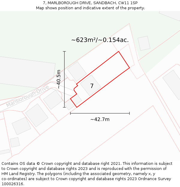 7, MARLBOROUGH DRIVE, SANDBACH, CW11 1SP: Plot and title map