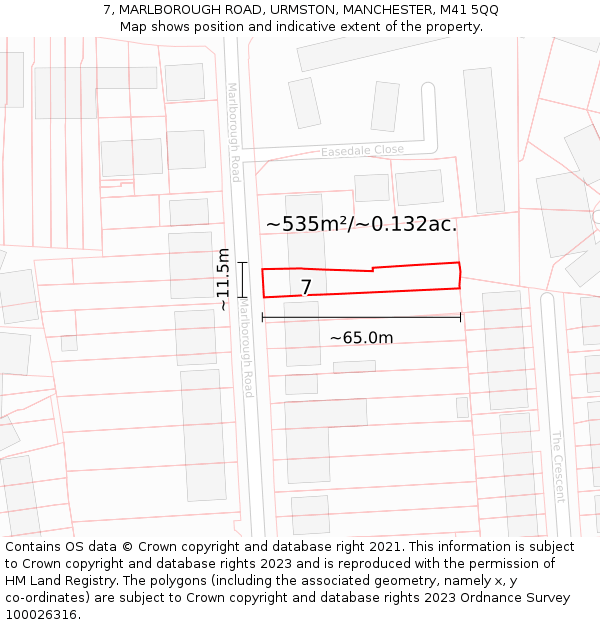 7, MARLBOROUGH ROAD, URMSTON, MANCHESTER, M41 5QQ: Plot and title map