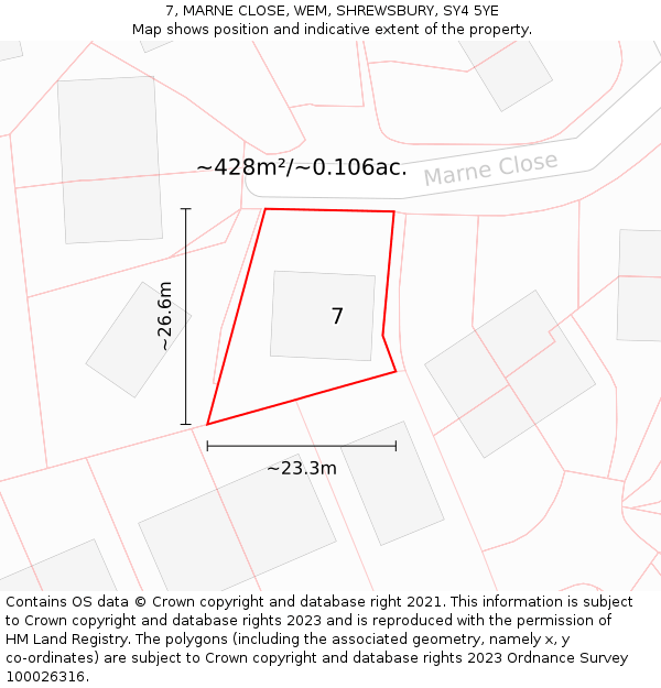 7, MARNE CLOSE, WEM, SHREWSBURY, SY4 5YE: Plot and title map