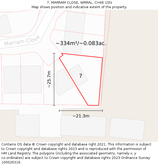 7, MARRAM CLOSE, WIRRAL, CH46 1SN: Plot and title map