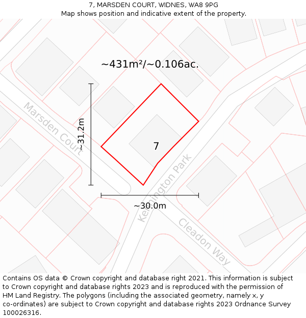 7, MARSDEN COURT, WIDNES, WA8 9PG: Plot and title map