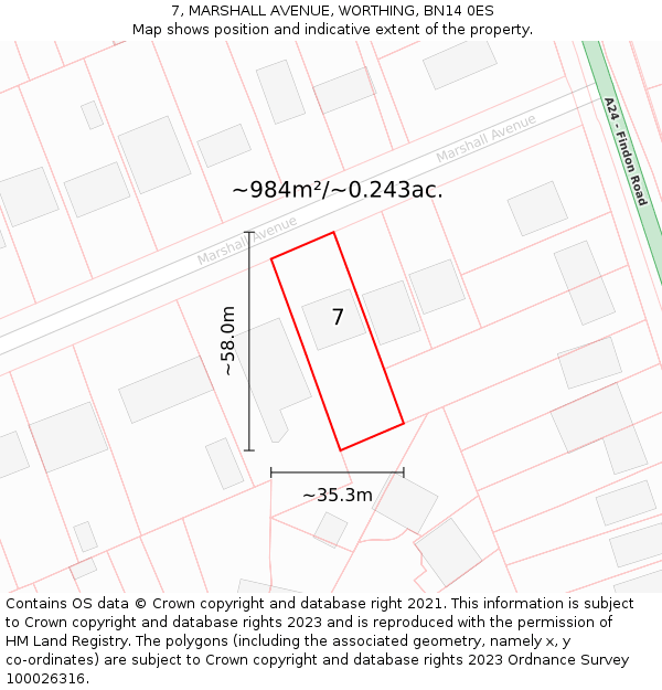 7, MARSHALL AVENUE, WORTHING, BN14 0ES: Plot and title map