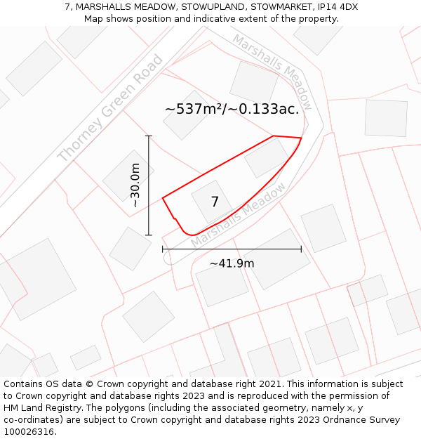 7, MARSHALLS MEADOW, STOWUPLAND, STOWMARKET, IP14 4DX: Plot and title map