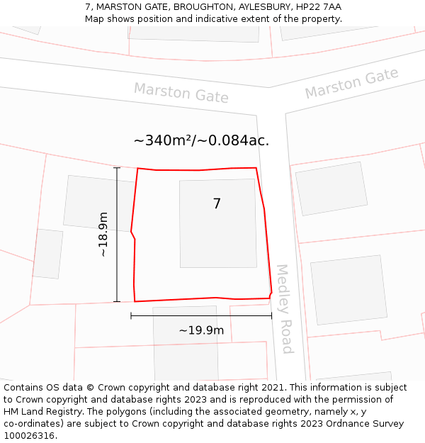 7, MARSTON GATE, BROUGHTON, AYLESBURY, HP22 7AA: Plot and title map