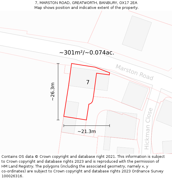 7, MARSTON ROAD, GREATWORTH, BANBURY, OX17 2EA: Plot and title map