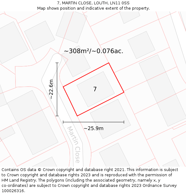 7, MARTIN CLOSE, LOUTH, LN11 0SS: Plot and title map