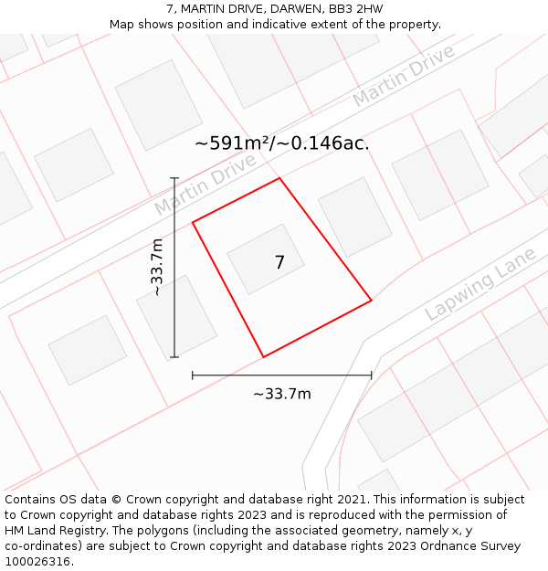 7, MARTIN DRIVE, DARWEN, BB3 2HW: Plot and title map