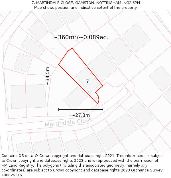 7, MARTINDALE CLOSE, GAMSTON, NOTTINGHAM, NG2 6PN: Plot and title map