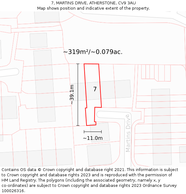 7, MARTINS DRIVE, ATHERSTONE, CV9 3AU: Plot and title map