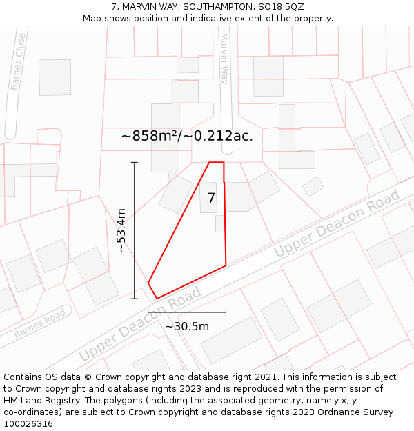 7, MARVIN WAY, SOUTHAMPTON, SO18 5QZ: Plot and title map