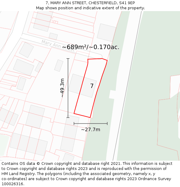 7, MARY ANN STREET, CHESTERFIELD, S41 9EP: Plot and title map