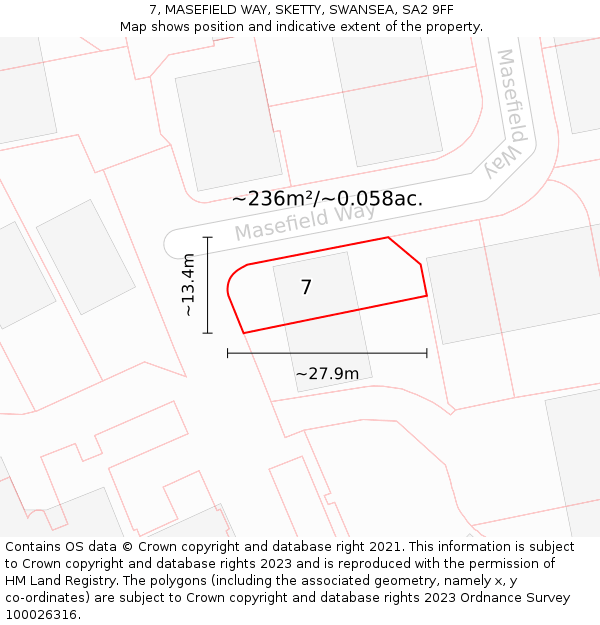 7, MASEFIELD WAY, SKETTY, SWANSEA, SA2 9FF: Plot and title map