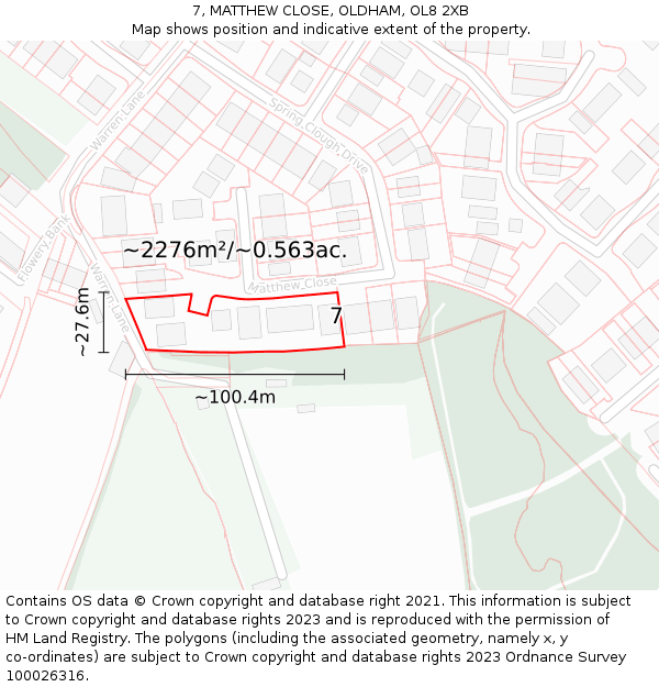 7, MATTHEW CLOSE, OLDHAM, OL8 2XB: Plot and title map