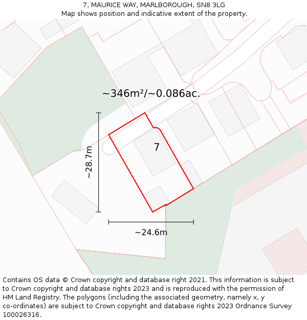 7, MAURICE WAY, MARLBOROUGH, SN8 3LG: Plot and title map