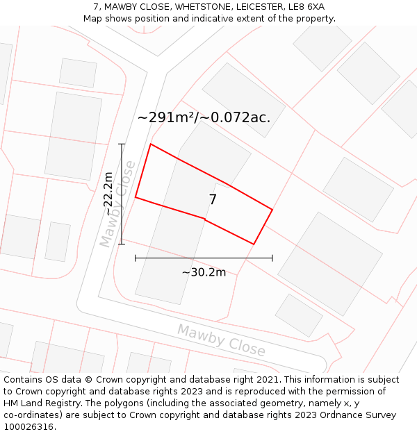 7, MAWBY CLOSE, WHETSTONE, LEICESTER, LE8 6XA: Plot and title map