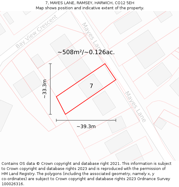 7, MAYES LANE, RAMSEY, HARWICH, CO12 5EH: Plot and title map