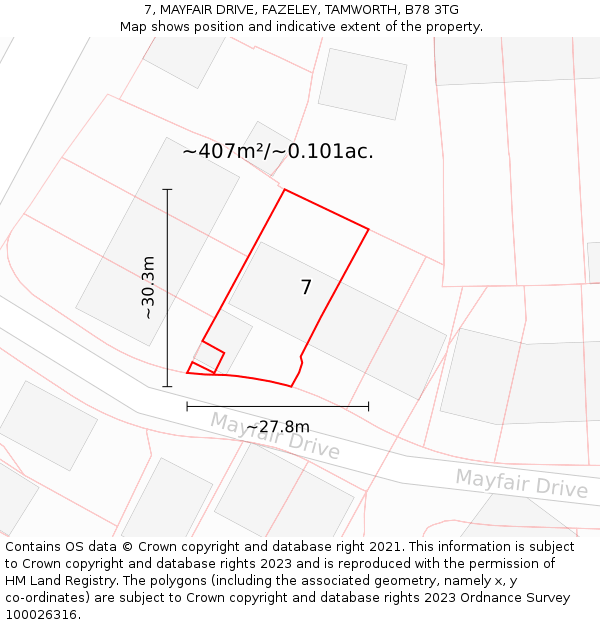 7, MAYFAIR DRIVE, FAZELEY, TAMWORTH, B78 3TG: Plot and title map