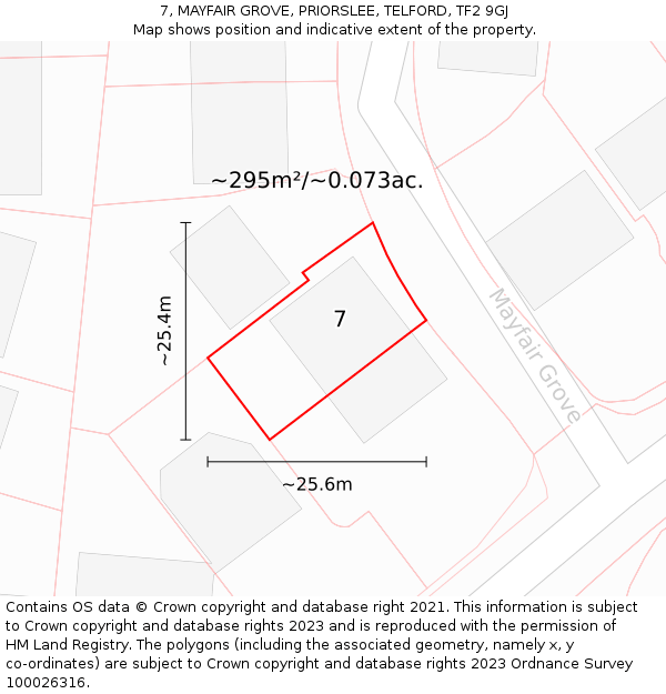 7, MAYFAIR GROVE, PRIORSLEE, TELFORD, TF2 9GJ: Plot and title map