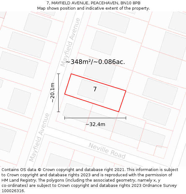 7, MAYFIELD AVENUE, PEACEHAVEN, BN10 8PB: Plot and title map