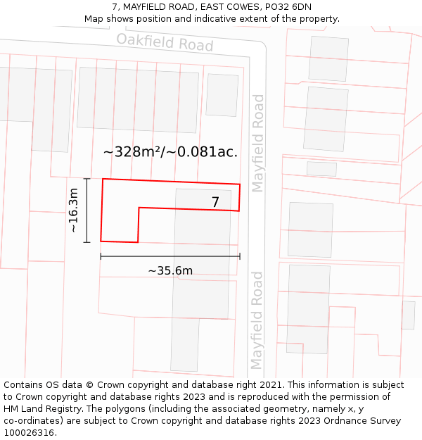 7, MAYFIELD ROAD, EAST COWES, PO32 6DN: Plot and title map