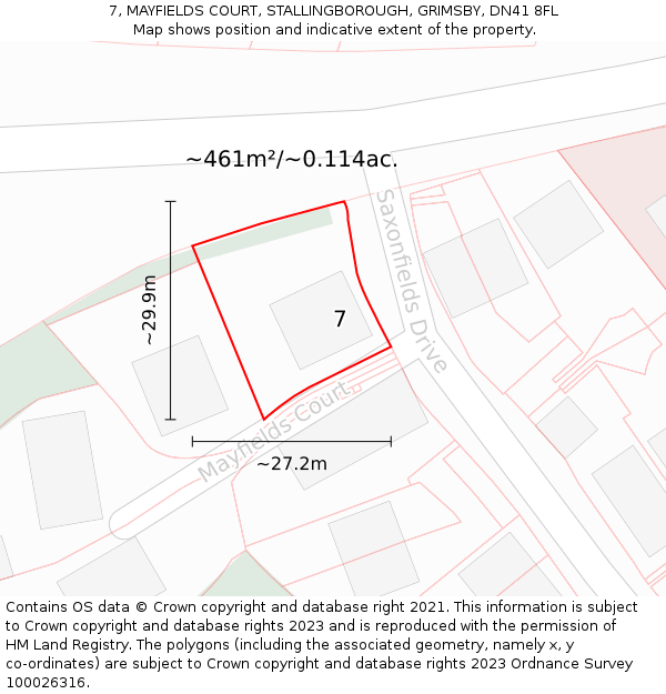 7, MAYFIELDS COURT, STALLINGBOROUGH, GRIMSBY, DN41 8FL: Plot and title map