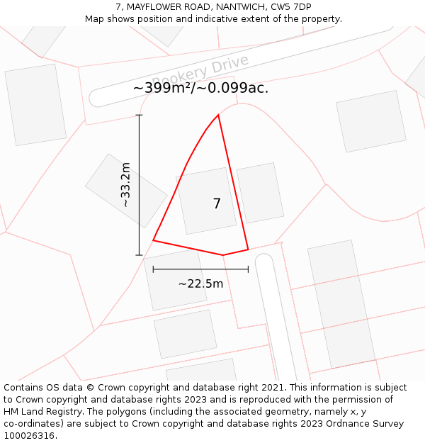 7, MAYFLOWER ROAD, NANTWICH, CW5 7DP: Plot and title map