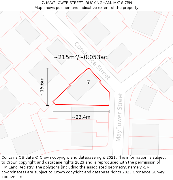 7, MAYFLOWER STREET, BUCKINGHAM, MK18 7RN: Plot and title map